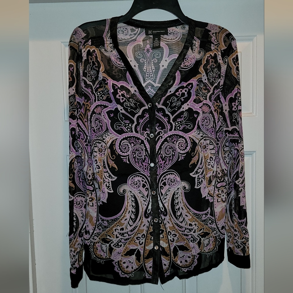 I.N.C. V-neck Blouse with Sparkly Buttons